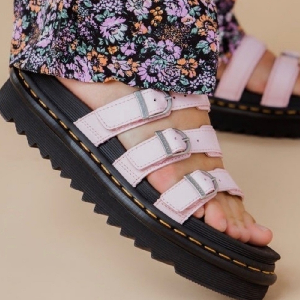 Dr Martens BLAIRE LEATHER SLIDE SANDALS Size 10 Classic Boho Retro Pastel Pink - Picture 4 of 16